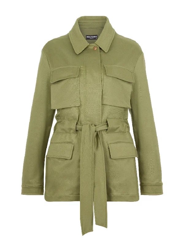 Women's waterproof parka coats with multiple pockets for practicalityBelted Khaki Jacket Women's waterproof parka coats with multiple pockets for practicalityBelted Khaki Jacket
