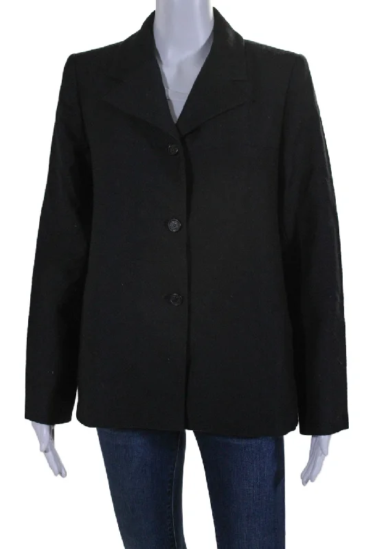 Chanel Womens Wool Black Textured Three Button Long Sleeve Jacket