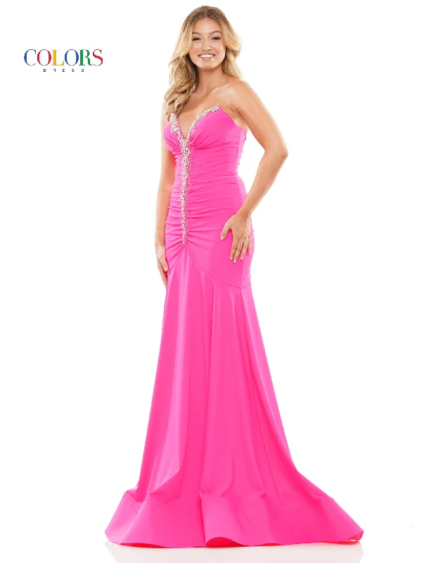 Colors 3276 Long Strapless Formal Fitted Prom Dress