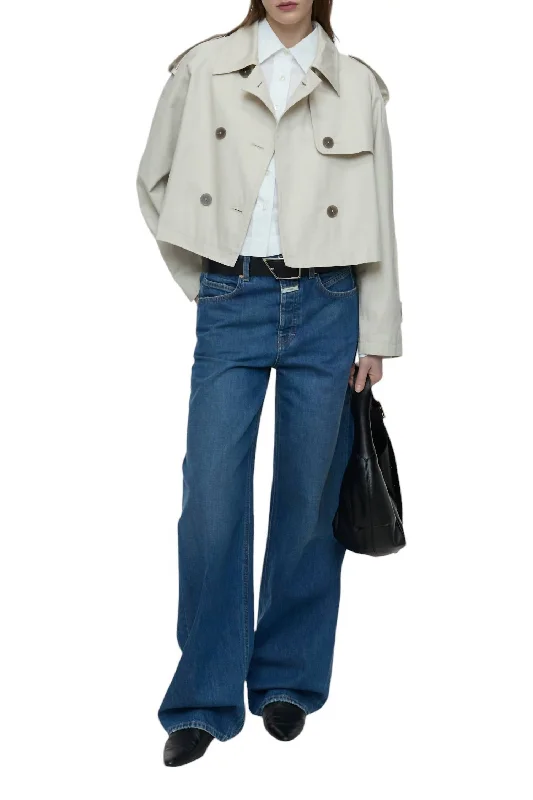 Women's cropped leather coats with silver studs for an edgy lookCropped Trench Jacket In Limestone