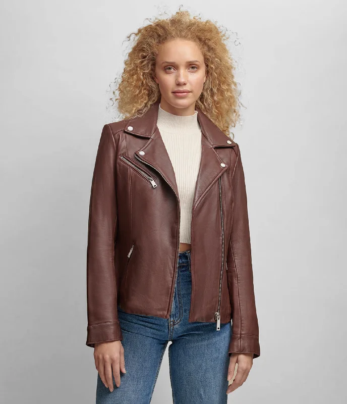 Long women's mac coats in a lightweight fabric for spring showersLeather Jacket With Metallic Details