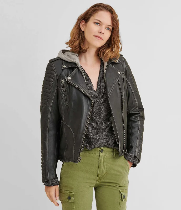 Women's pea coats with brass buttons for a nautical - inspired stylePerformance Rider Quilted Shoulder Leather Moto Jacket