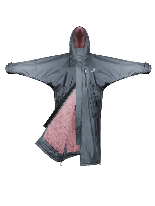 Long women's mac coats in a lightweight fabric for spring showersEvolution Women's | Thick Fleece | Fixed Hood | Charcoal/Pale Pink Long women's mac coats in a lightweight fabric for spring showersEvolution Women's | Thick Fleece | Fixed Hood | Charcoal/Pale Pink
