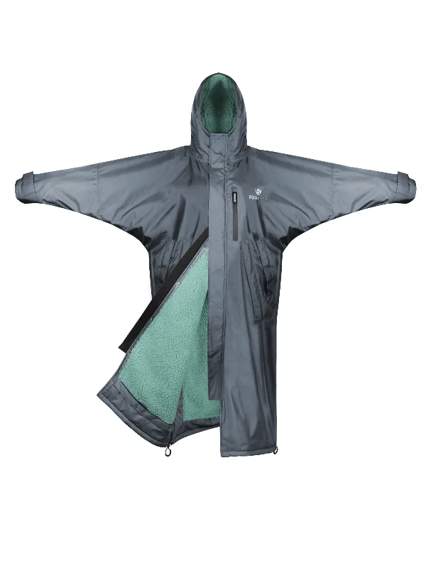 Embroidered women's cotton coats in a bohemian pattern for a unique designEvolution Women's | Thick Fleece | Fixed Hood | Charcoal/Jade