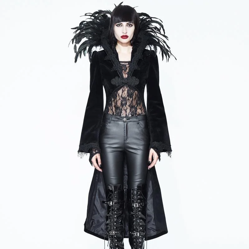 Petite women's wool blend coats with a tailored fit for a flattering silhouetteWomen's Feathered Collar Gothic Tailcoat Petite women's wool blend coats with a tailored fit for a flattering silhouetteWomen's Feathered Collar Gothic Tailcoat