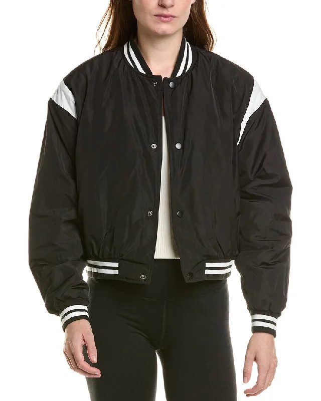 Quilted down women's coats with removable hoods for outdoor activitiesIVL Collective Cropped Varsity Bomber Jacket Quilted down women's coats with removable hoods for outdoor activitiesIVL Collective Cropped Varsity Bomber Jacket