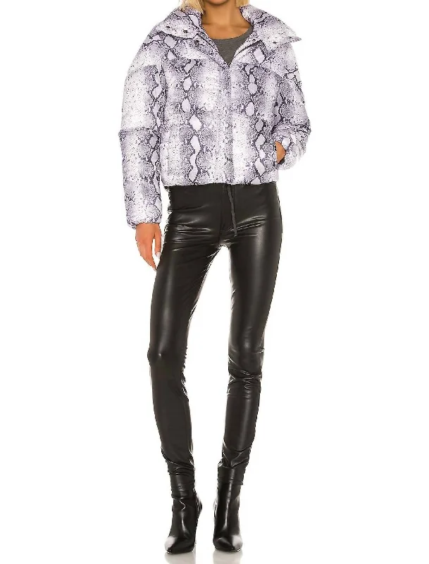 Jamie Snake Print Puffer Coat In Lilac