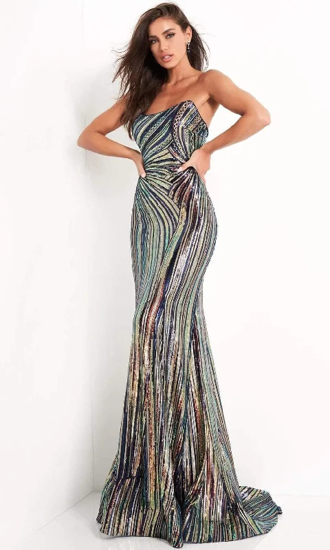 Jovani - 04810 Strapless Geometric Sequined Dress