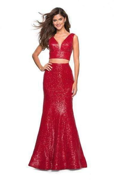 La Femme - 27590 Fully Sequined Deep V-neck Trumpet Dress