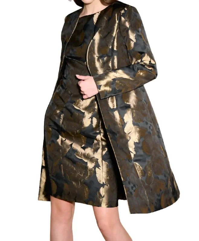 Belted women's cashmere coats in soft pastels for a luxurious feelLeaf Duster Coat In Black/bronze
