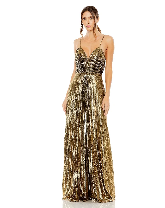 Mac Duggal 27143 Metallic Pleated Long Jumpsuit