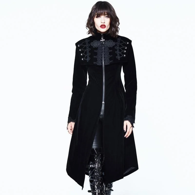 Women's knee - length wool blend coats with a fur collar for added warmthWomen's Square Bertha Collar Goth Long Coat Women's knee - length wool blend coats with a fur collar for added warmthWomen's Square Bertha Collar Goth Long Coat
