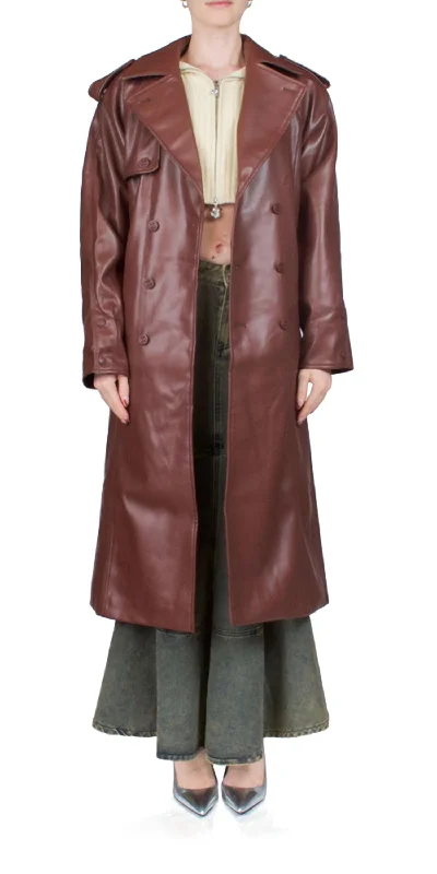 Women's reversible down coats with two - tone designs for versatile stylingMontague Trench Coat In Chestnut