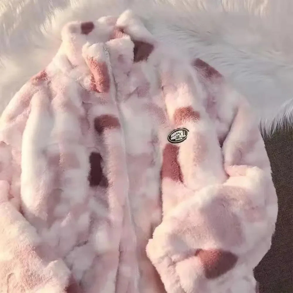 Women's cropped leather coats with silver studs for an edgy lookNew Women's Tie Dye Lamb Fleece Jacket Autumn Winter Zipper Outerwear Women's cropped leather coats with silver studs for an edgy lookNew Women's Tie Dye Lamb Fleece Jacket Autumn Winter Zipper Outerwear