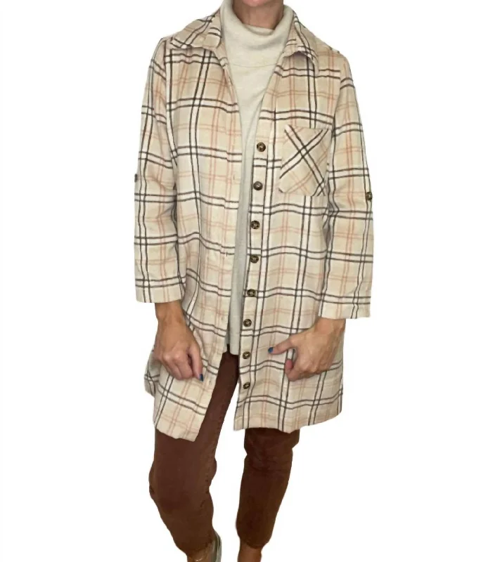 Patrice Plaid Shacket In Cream Multi