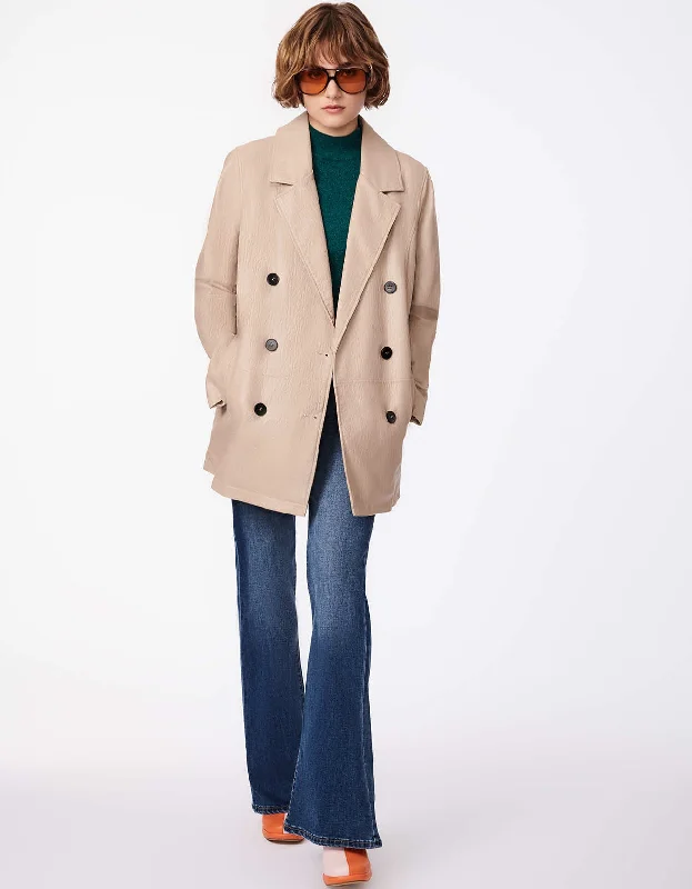Women's knee - length wool blend coats with a fur collar for added warmthRelaxed Blazer Textured Vegan Jacket