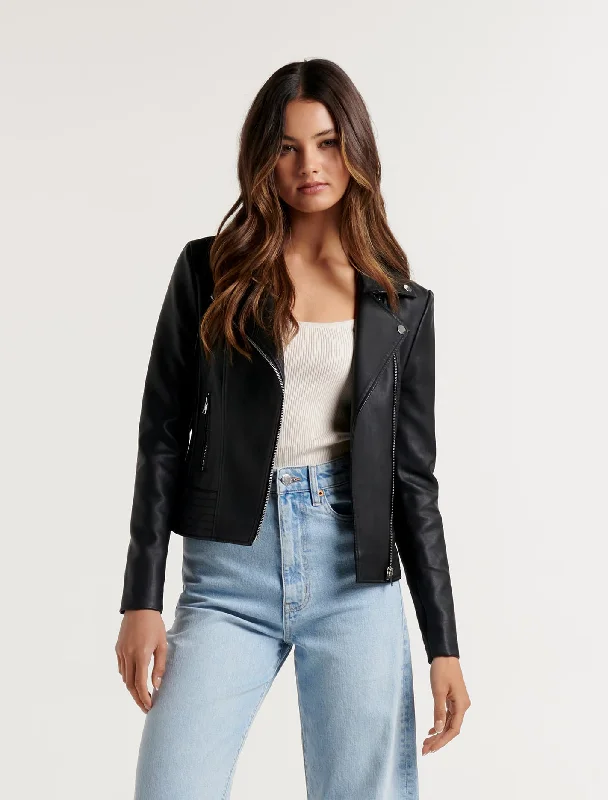 Skye Petite PU Biker Jacket