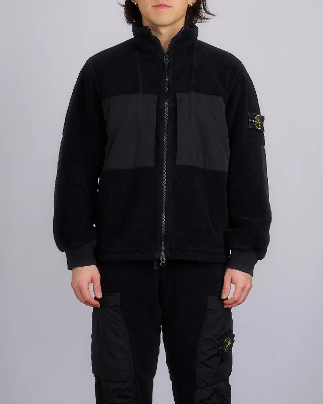 Mid - length women's down coats in a slim fit for a modern and sleek appearanceStone Island Teddy Fleece Zip Jacket Black Mid - length women's down coats in a slim fit for a modern and sleek appearanceStone Island Teddy Fleece Zip Jacket Black