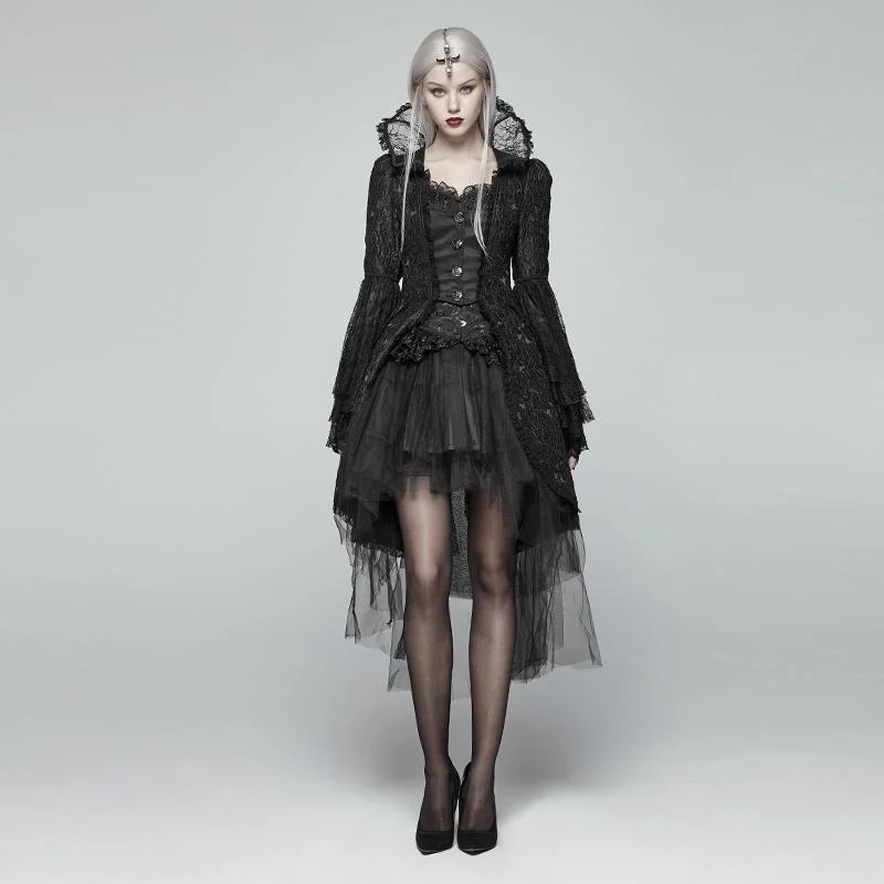 Embroidered women's cotton coats in a bohemian pattern for a unique designWomen's Goth Dress Coat