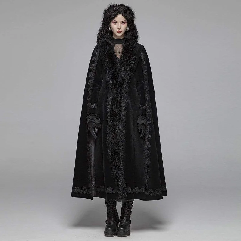 Women's pea coats with brass buttons for a nautical - inspired styleWomen's Goth Embroideried Woolen Maxi Coat With Fur Collar Women's pea coats with brass buttons for a nautical - inspired styleWomen's Goth Embroideried Woolen Maxi Coat With Fur Collar