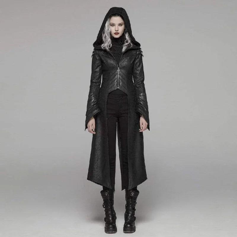 Women's knee - length wool blend coats with a fur collar for added warmthWomen's Goth Forked Tail Faux Leather Long Jacket
