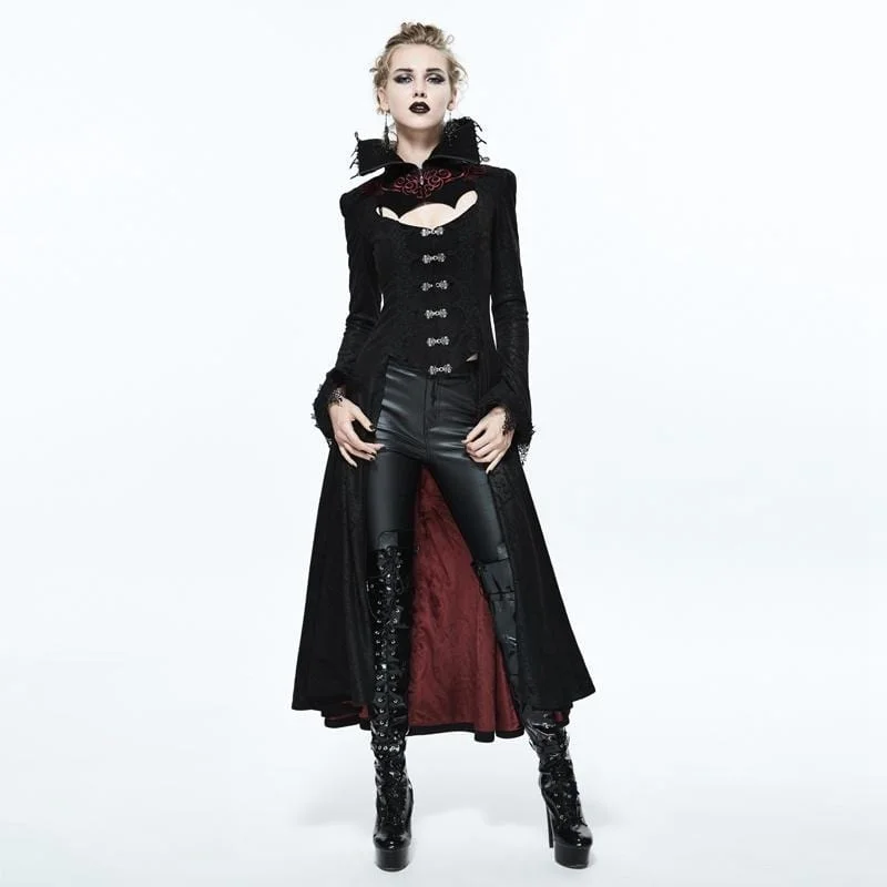 Women's knee - length wool blend coats with a fur collar for added warmthWomen's Goth Frock Coat With Stand Up Collar Women's knee - length wool blend coats with a fur collar for added warmthWomen's Goth Frock Coat With Stand Up Collar