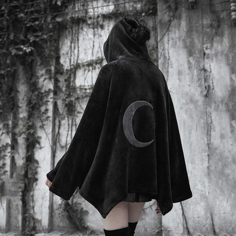 Belted women's cashmere coats in soft pastels for a luxurious feelWomen's Punk Fur Hooded Moon Irregular Cape Coat Punk Moon Cape