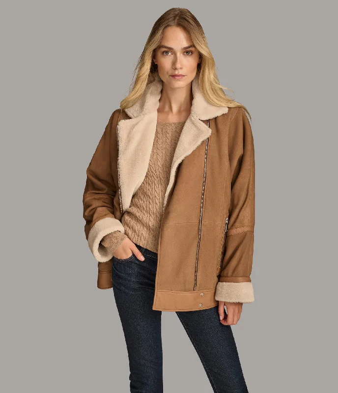 Women's reversible down coats with two - tone designs for versatile stylingRamona Faux Shearling Oversized Moto Women's reversible down coats with two - tone designs for versatile stylingRamona Faux Shearling Oversized Moto