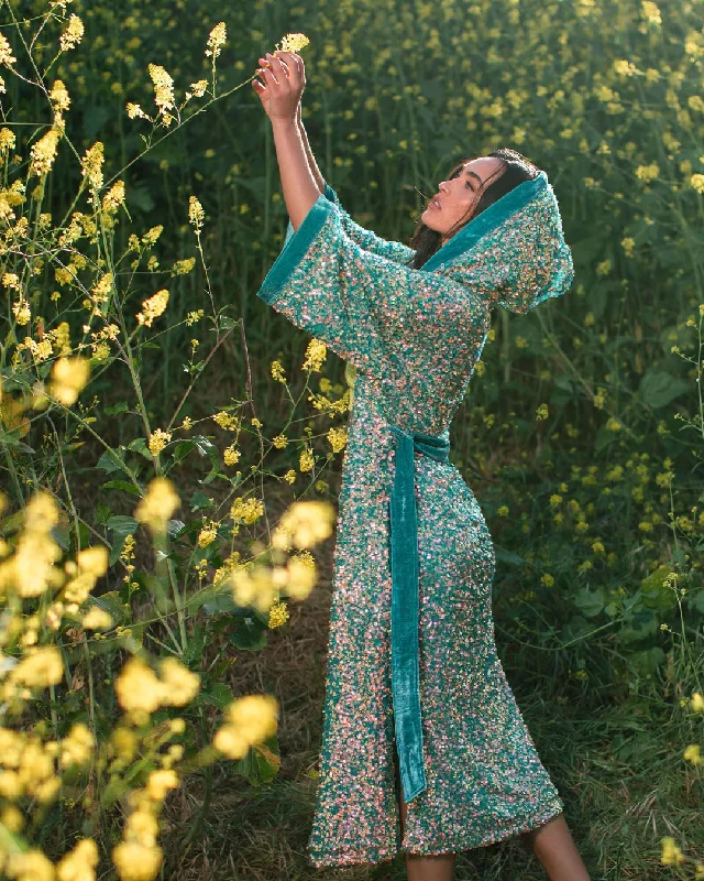 women robes with lace trim for eleganceWomen's Sequin Kimono | Firefly of the Sea