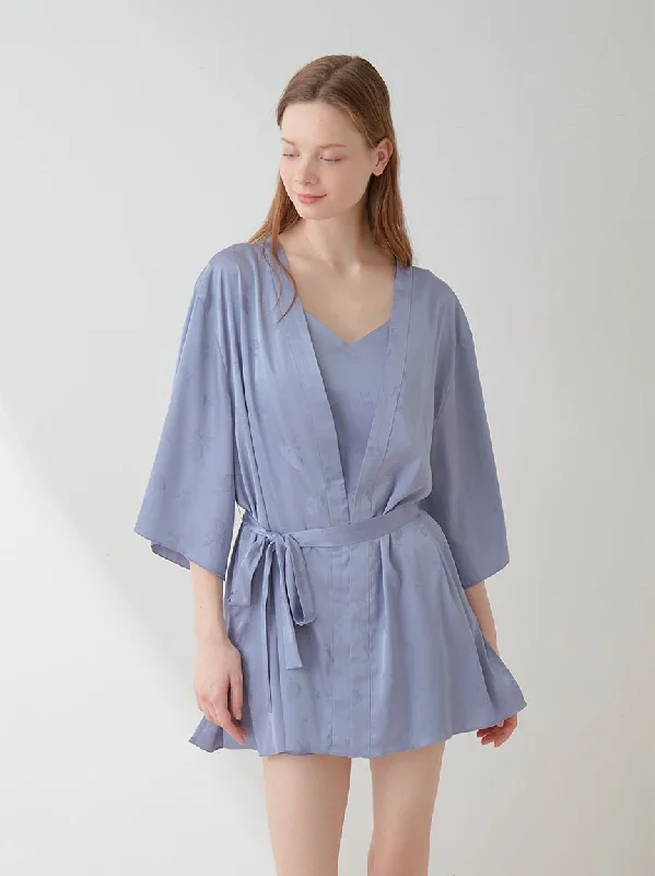 breathable women robes for hot sleepersFlower Long Sleeve Satin Tie Nightgown Robe