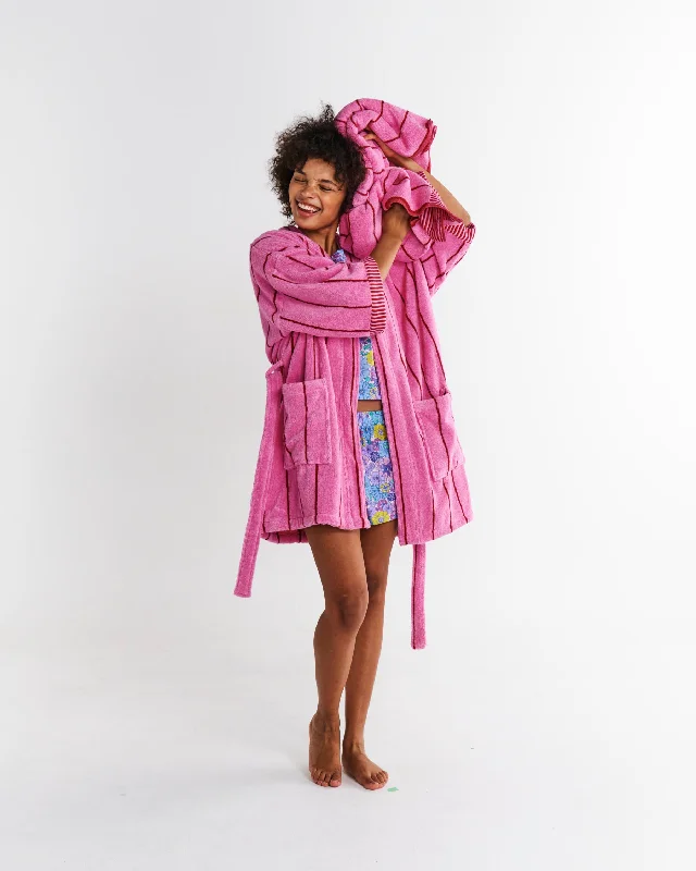 open - front women robes for easy wearIced Vovo Stripe Terry Mini Bath Robe