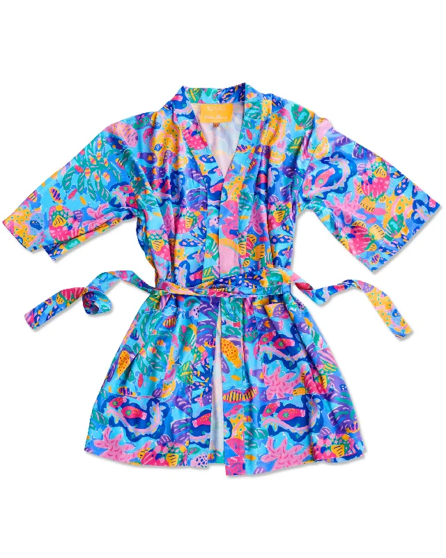 breathable women robes for hot sleepersKip&Co x Ken Done Reef Garden Satin Robe