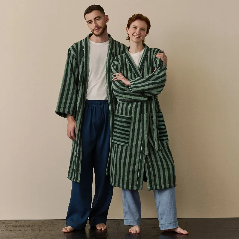 women robes with a lightweight fleece liningPine Green Pembroke Stripe Cotton Robe
