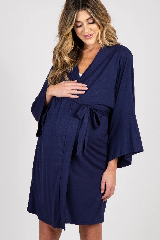 women robes for a stylish hospital stayPinkBlush Navy Blue Delivery/Nursing Maternity Robe