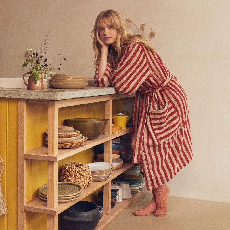 women robes with a drawstring waist for a customized fitSandstone Red Pembroke Stripe Cotton Robe women robes with a drawstring waist for a customized fitSandstone Red Pembroke Stripe Cotton Robe