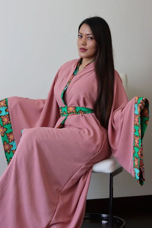 women robes with lace trim for eleganceSara pink cotton robe