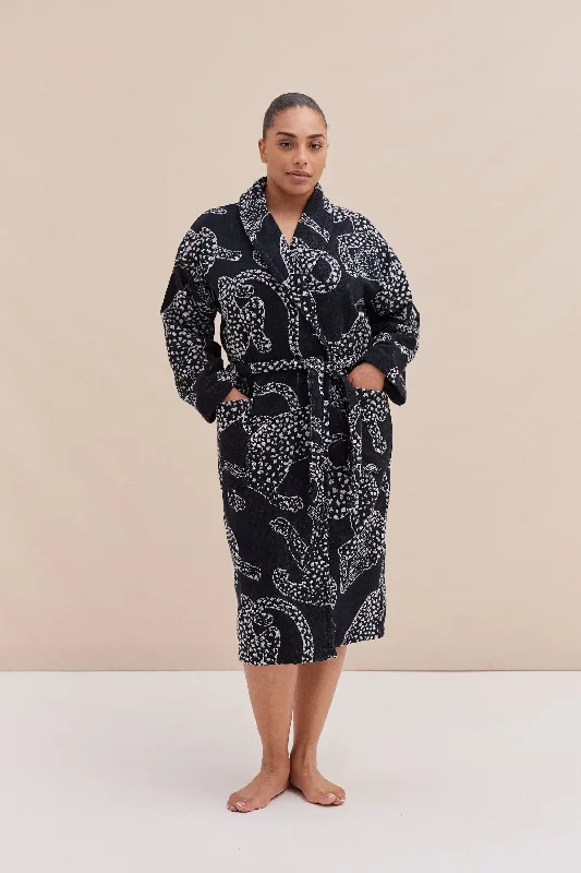 women robes for a spa - like experience at homeUnisex Towel Robe Jag Print Black