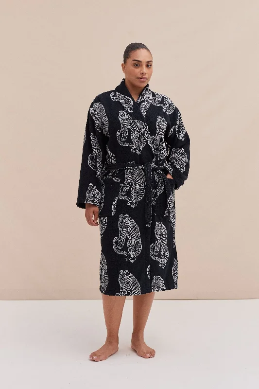 women robes with a contrast - colored beltUnisex Towel Robe Sansindo Print Black Cream