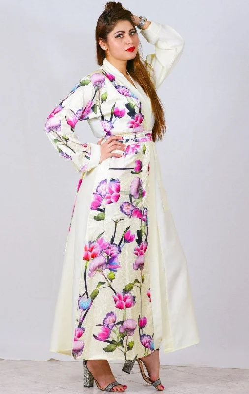 women robes with a dropped - shoulder designViolet contrast kimono robe