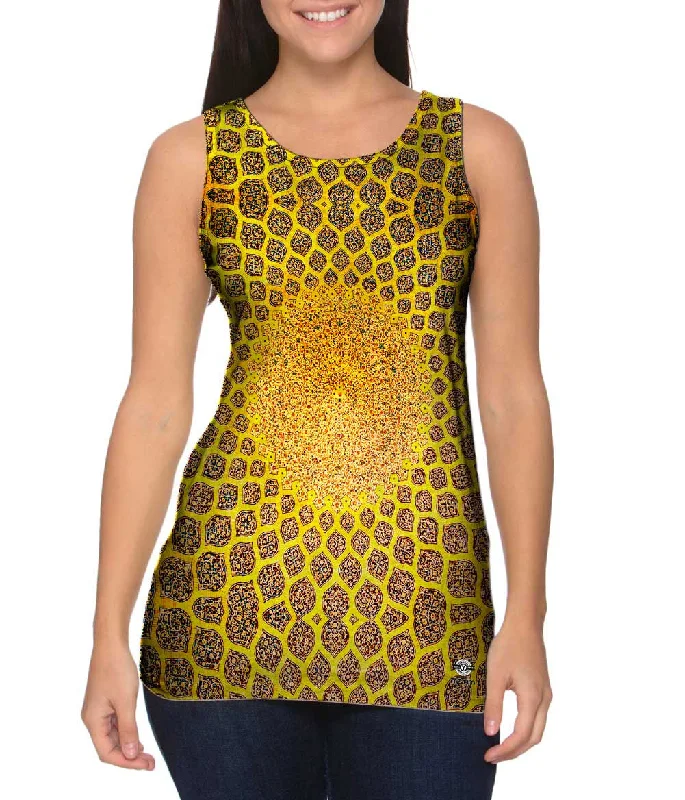 Plus Size Women's Ruffled Hem Tank Tops with Floral PrintsGolden Mosque Ceiling Isfahan Lotfollah Architecture Plus Size Women's Ruffled Hem Tank Tops with Floral PrintsGolden Mosque Ceiling Isfahan Lotfollah Architecture