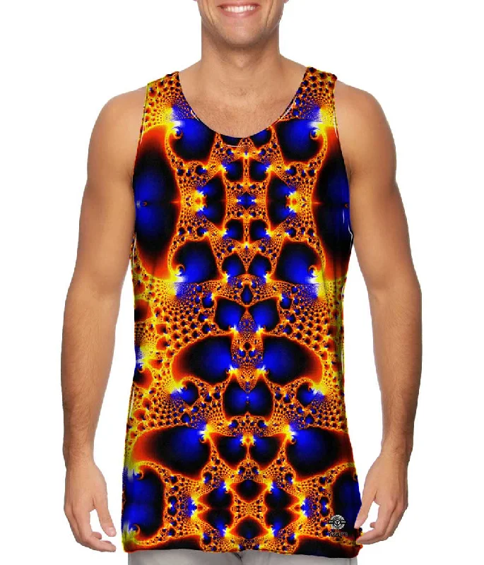 Scoop Neck Women's Linen Blend Tank Tops for SummerGolden Navy Fractal