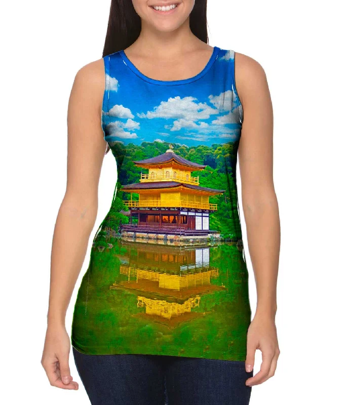 Plus Size Women's Side - Slit Tank Tops in Metallic ShadesGolden Pavilion Temple