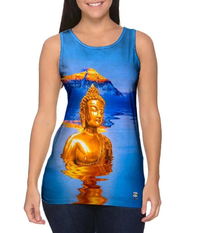 Plunge Neck Women's Seamless Tank Tops for a Smooth FitGolden Peaks Buddha And Mount Everest Plunge Neck Women's Seamless Tank Tops for a Smooth FitGolden Peaks Buddha And Mount Everest
