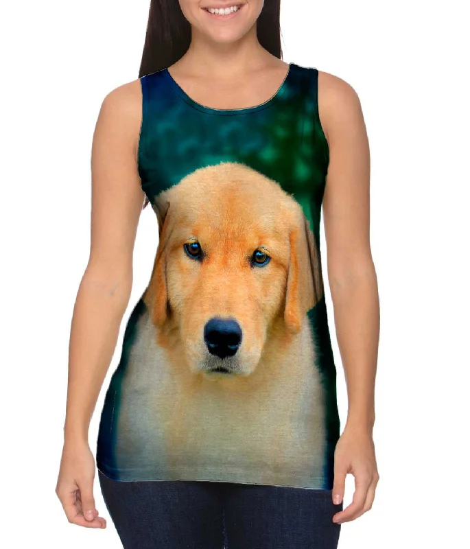 Women's Button - Down Tank Tops in Striped PatternsGolden Retriever Cute Puppy