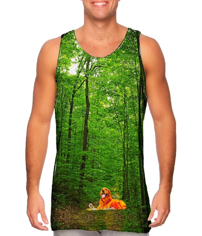 High - Neck Women's Silk Blend Tank Tops for a Luxurious FeelGolden Retriever Forest High - Neck Women's Silk Blend Tank Tops for a Luxurious FeelGolden Retriever Forest