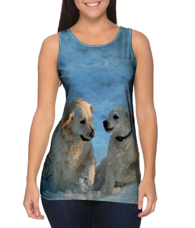 Women's Longline Tank Tops with Abstract PrintsGolden Retriever Pup Fun