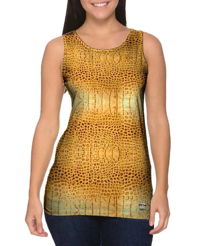 Plus Size Women's Ruffled Hem Tank Tops with Floral PrintsGolden Snake Skin Pattern
