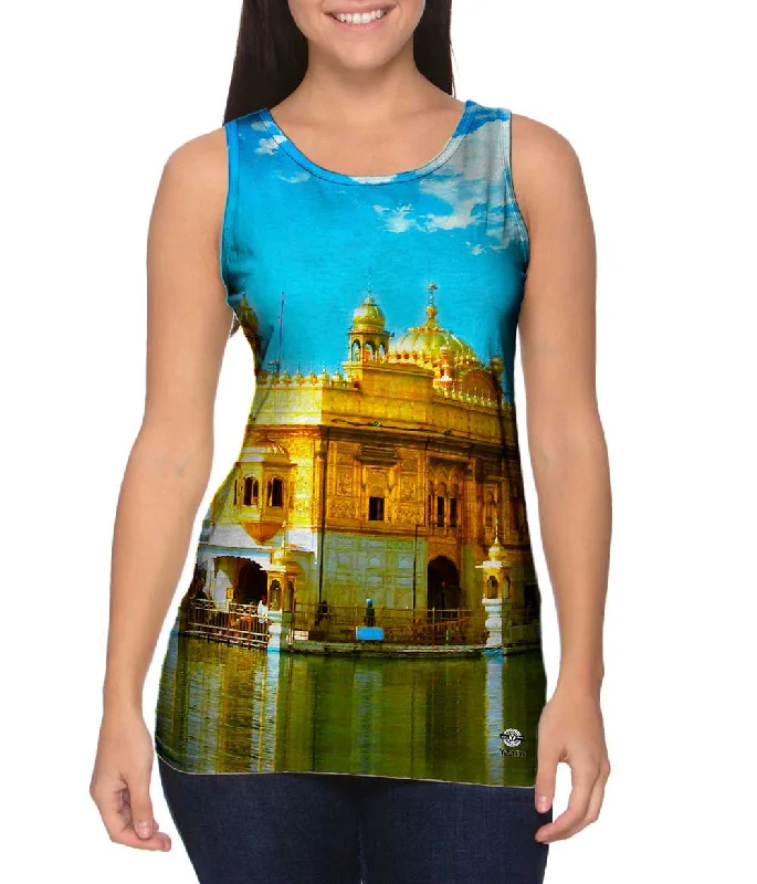 Plus Size Women's Side - Slit Tank Tops in Metallic ShadesGolden Temple
