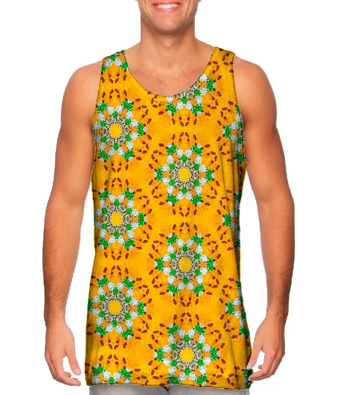 Crew Neck Women's Sustainable Tank Tops Made from Recycled MaterialsGolden Umbrella Pattern Crew Neck Women's Sustainable Tank Tops Made from Recycled MaterialsGolden Umbrella Pattern