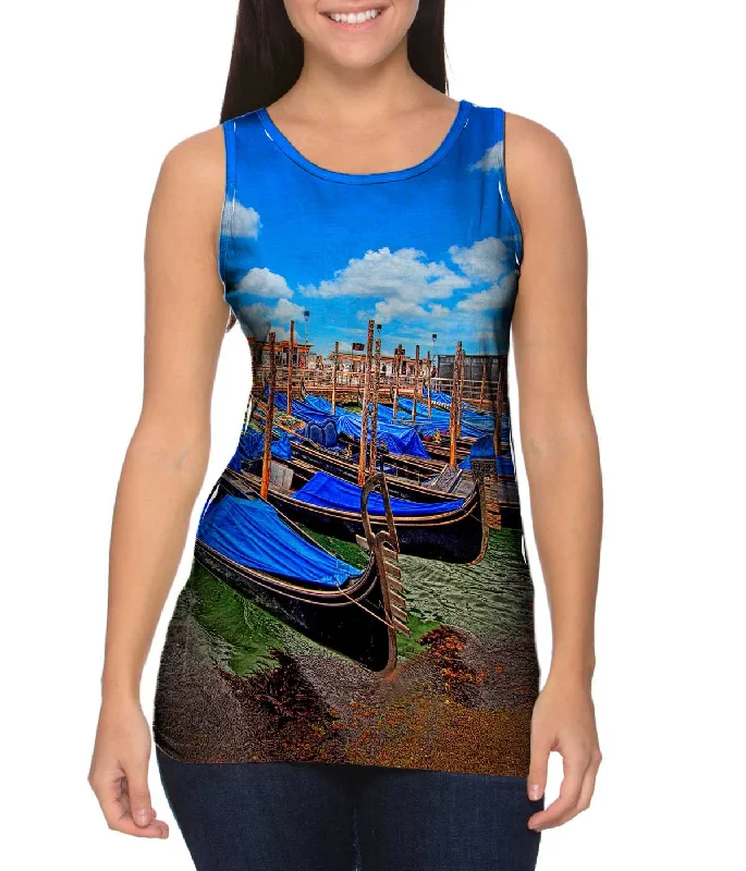 Plus Size Women's Puff - Sleeve Tank Tops in Pastel HuesGondolas In Venice